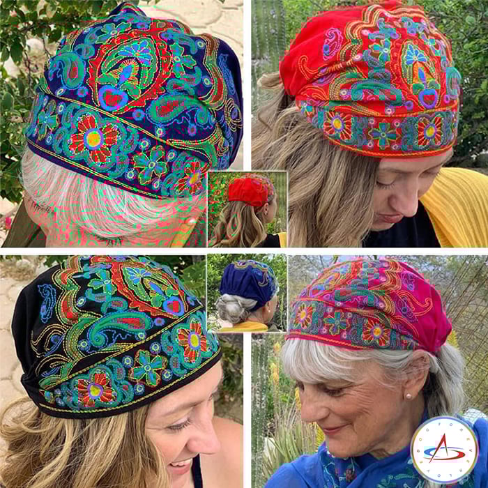 Handmade Embroidered Bandana Caps
